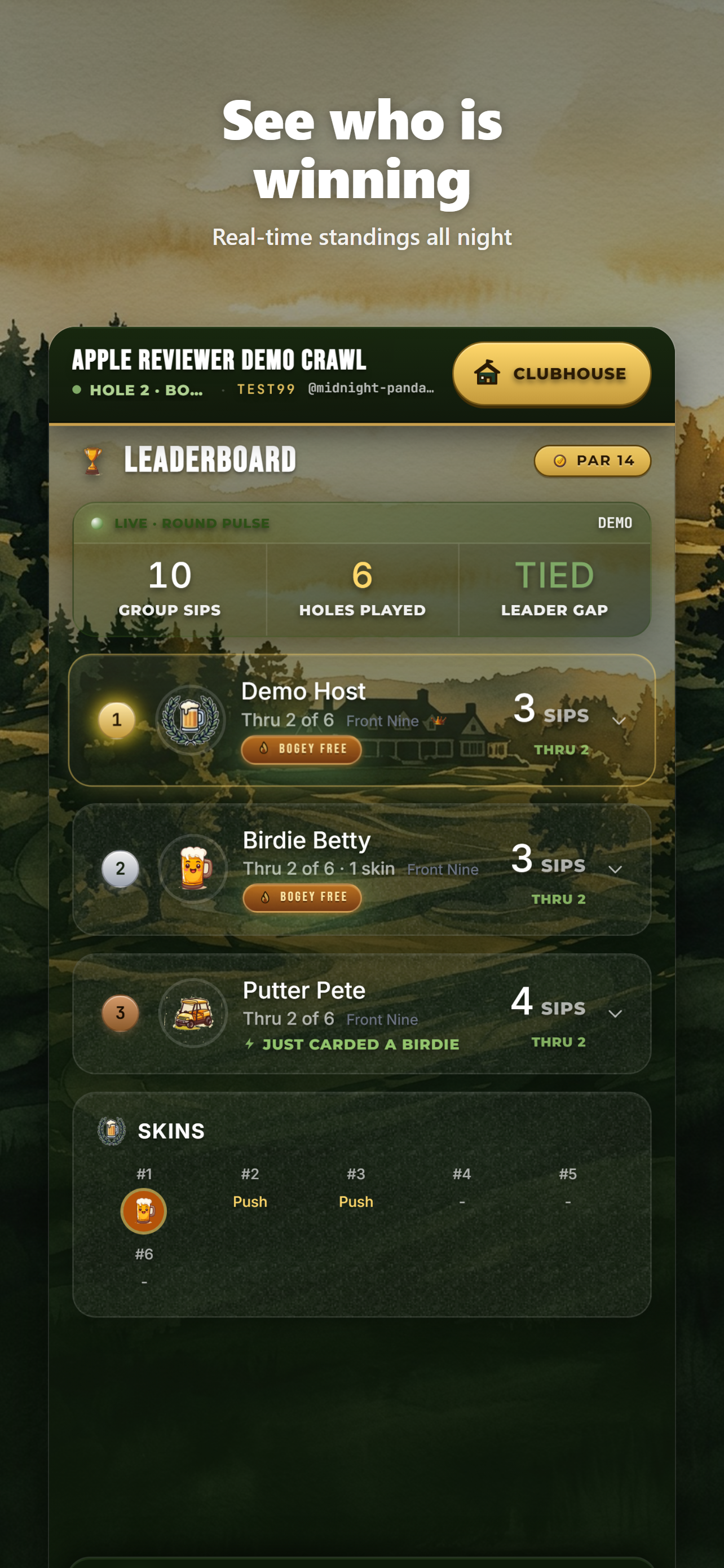 Bar Crawl Golf Live Scorecard & Leaderboard