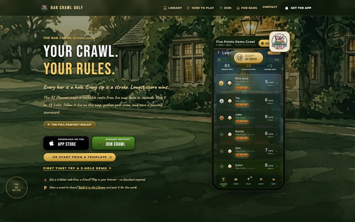 Bar Crawl Golf Web Platform Preview