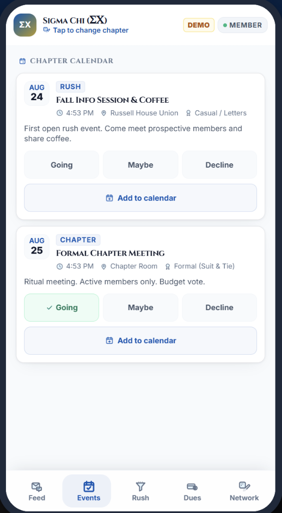 Greekstack Sigma Chi Chapter Calendar